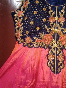 🌟 Royal Blue &amp; Pink Embroidered Anarkali Gown 🌟