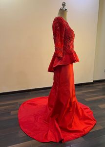 Red Embellished Trail Gown