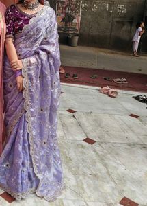Lavender Saree with velvet blouse