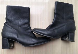 Black Faux Leather Block Heel Ankle Boots