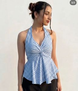 Chic Yellow Gingham Peplum Top