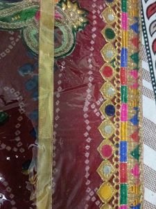 Embroidered Maroon Bandhani dupatta
