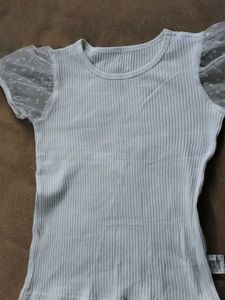White Ribbed Top with Puff Sleeves