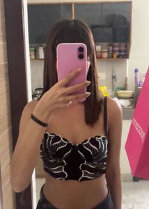 Stylish Black Floral Embroidered corset Top