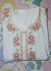 White Kurta with Floral Embroidery
