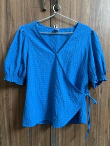 Vibrant Blue Textured Wrap top