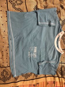 Casual Blue Crop Top with Pocket