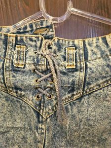 Acid Wash Lace-Up Denim Mini Skirt