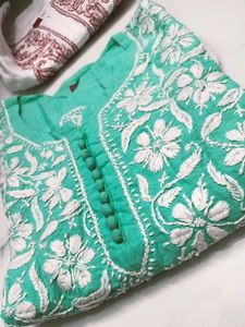!SALE! SeaGreen Chickankari Handwork Cotton Kurta