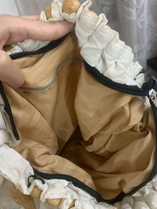 Chic White Bag with Wooden Bead Handles