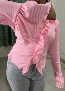 Pink Ruffled Long Sleeve Top