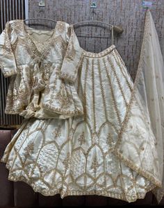 Exquisite Cream & Gold Lehenga Choli Set