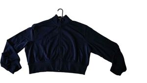 Navy Blue Cropped Zip-Up Jacket