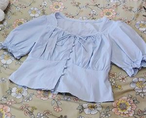 Sweet Blue Puff Sleeve Blouse