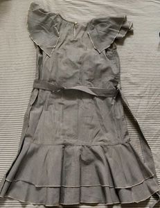 Striped Ruffled Dress with Floral Embroidery