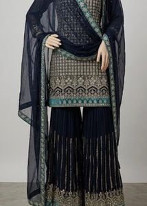 Embroidered Mirror Kurta Set with Sharara Pants