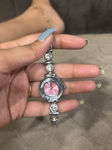Women's Pink Dial Watch with Rhinestones