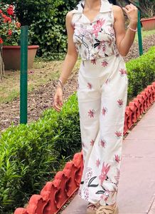 Off White Floral Print Coord Set