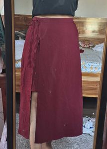 Maroon Wrap Skirt with Slit