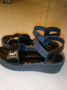 Stylish Black Patent Wedge Sandals
