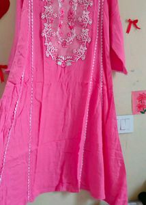 Vibrant Pink Embroidered A- Line Kurta