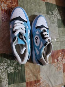Blue & White Lace-Up Sneakers