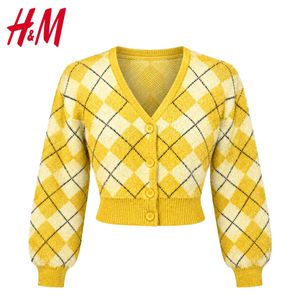 H&M Yellow Argyle Cropped Cardigan