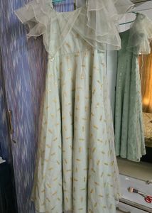 Stunning Festive Light Blue Gown with Gold Motifs