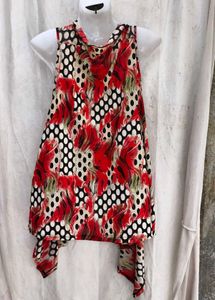 I. Stylish Sleeveless Red Floral Print Vest