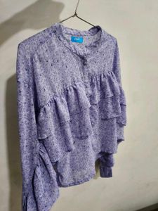 Lavender Floral Ruffle Blouse