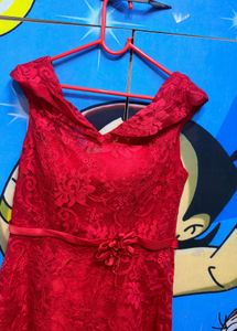 Elegant Red offshoulder  Lace Gown