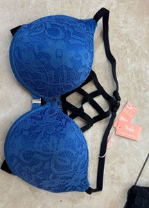 Blue Lace Strappy Bra