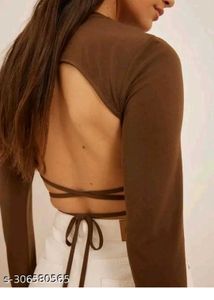 Stylish Brown Wrap Long Sleeve Top