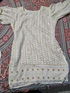 White Sequined Kurta pajama set with dupatta