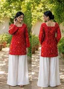 Red Bandhani Print Kurta XS