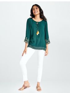 Global Desi Green Embroidered Viscose Top – Size S