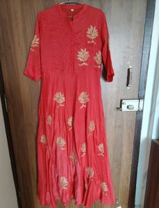 Coral Kurta with Gold Embroidery