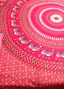 Jaipuri Red Designed King Size Bed Sheet