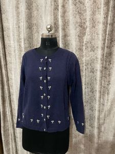 Imported Navy blue embroidered cardigan