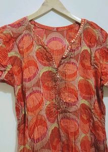 Orange 🟠 Red 🔴 Cotton Kurta