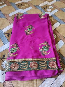 Elegant Pink Embroidered Saree