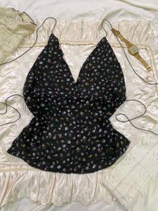 y2k Floral Print Halter Neck Top