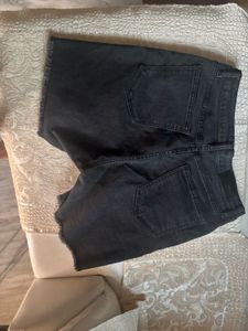 Black Denim Shorts with Frayed Hem