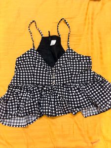 Gingham Print Peplum Top