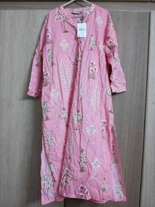 Pink Printed Kurta with White Palazzo Pants