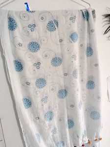 White &amp; Blue Patterned Dupatta 🧣