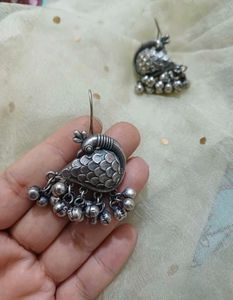 Brass Peacock Design Silverlookalike Earrings