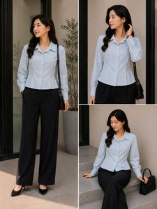 Light Blue Button-Up Collared Top