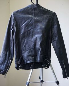 Classic Black Leather Biker Jacket - Thrifted