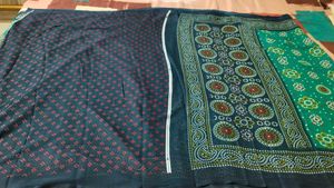 Teal Green Printed Bandhani Sari with blouse piece